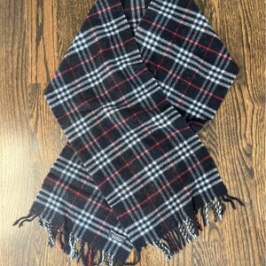 Burberry Black and Red Tartan Scarf with Fringed Ends